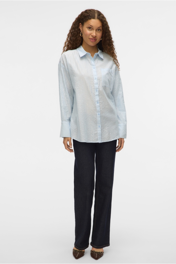 VMPAULINE LS SHIRT WVN GA 10324604 AIRY BLUE/SNOW WHITE